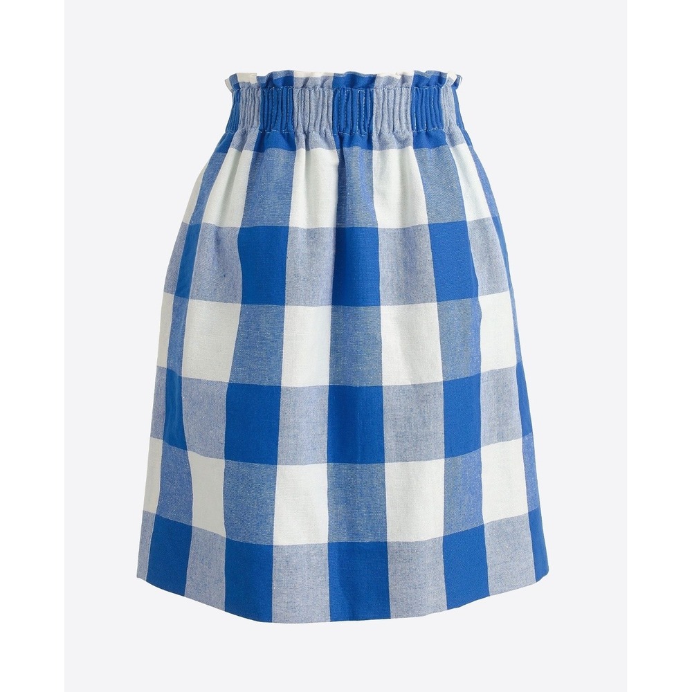 J.Crew Blue White Gingham Printed linen-cotton sidewalk mini skirt Size 0